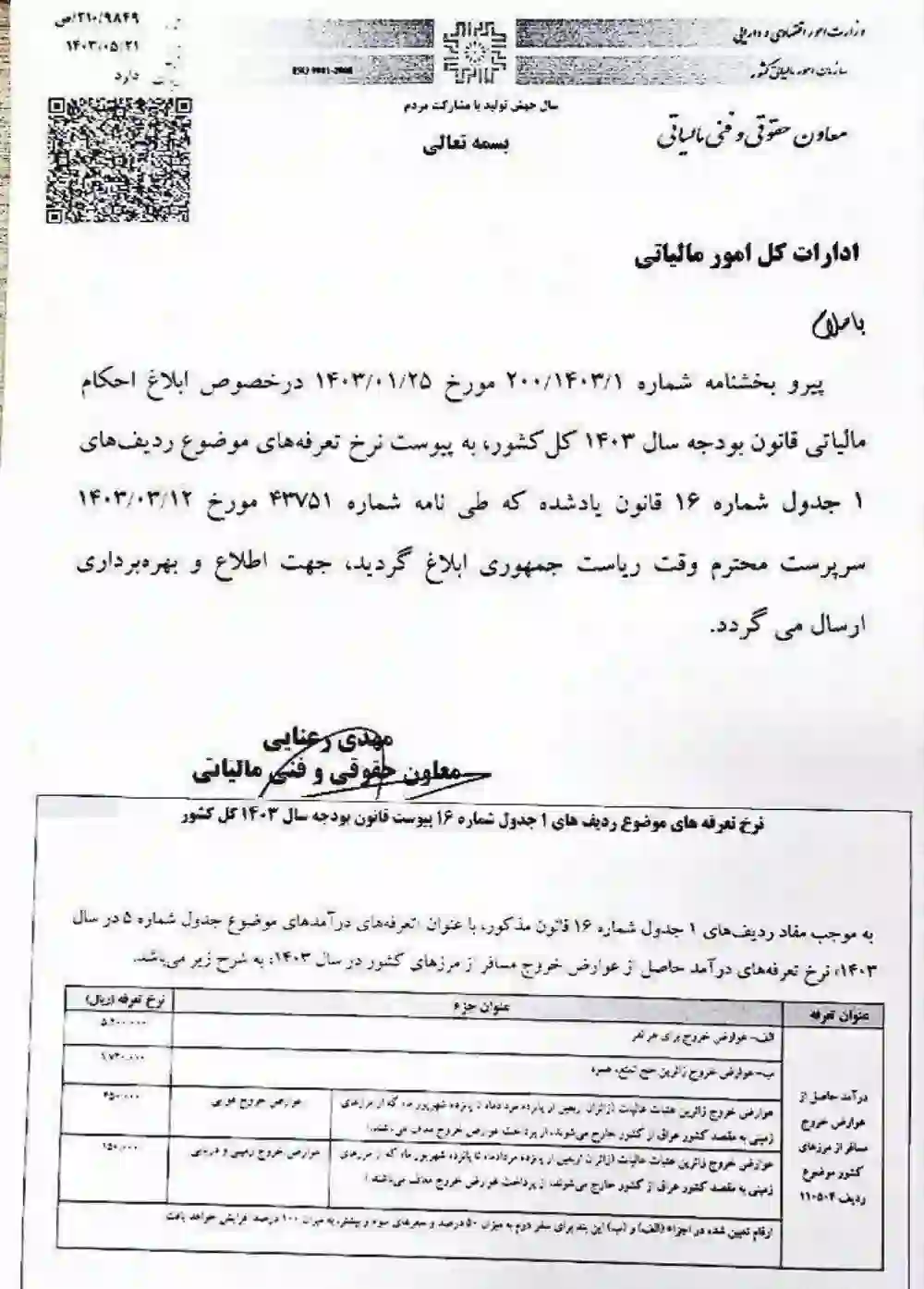  ابلاغیه نرخ جدید عوارض خروج از کشور 